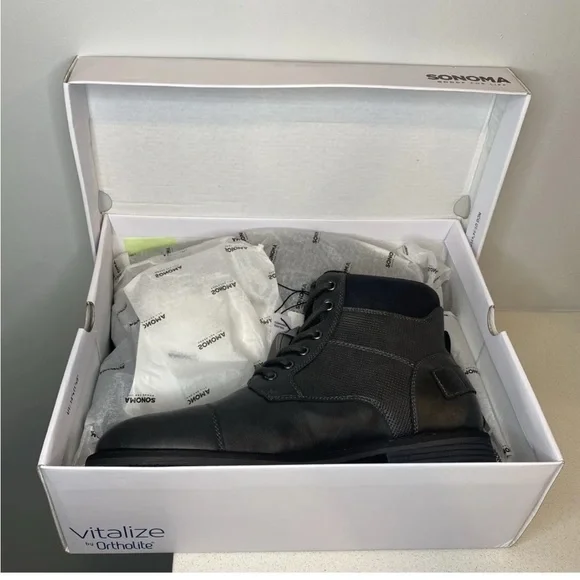 Sonoma Men’s Combat Boots Size 11W Wide Gray Lace-Up Casual Rugged Comfort Ortho - Picture 7 of 8